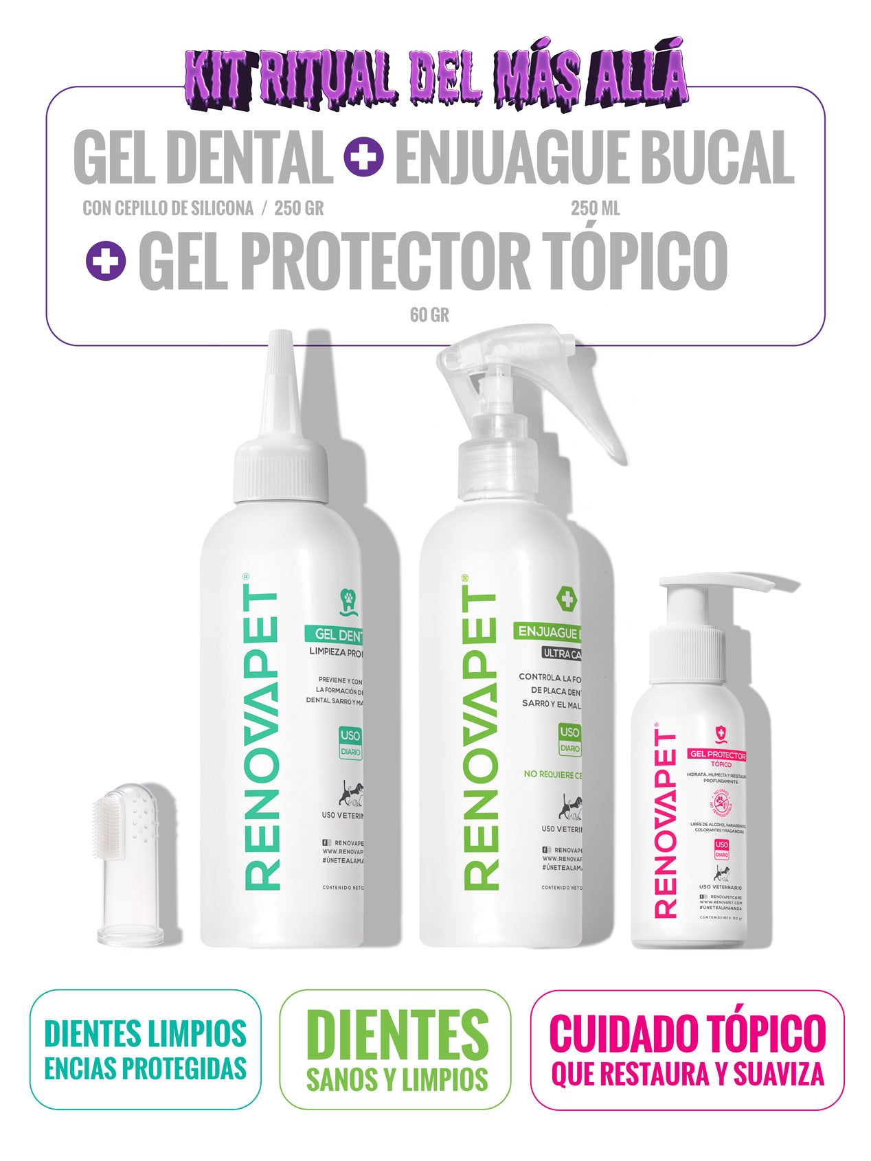 KIT: Gel Dental 250 gr + Enjuague Bucal 250 mL + Gel Protector Tópico 60 gr