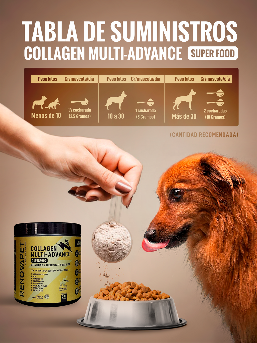 KIT x3 unid de Colágeno Multi-Advance 300 grs - Suplemento para fortalecer la movilidad y articulaciones de tu mascota