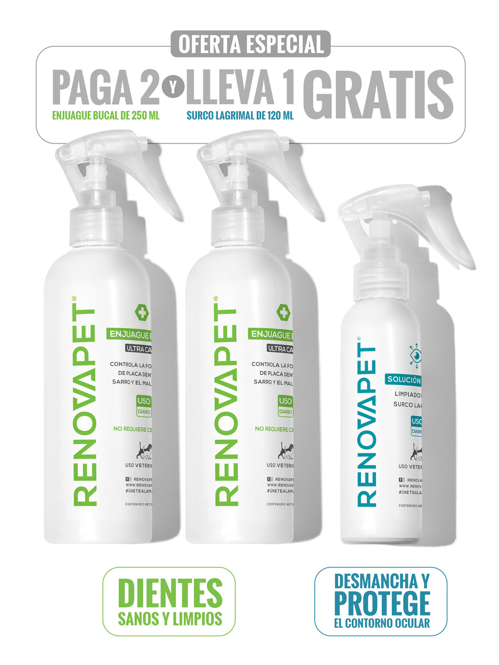 KIT PAGA 2 RENOVAPET BUCAL Y LLEVA 1 RENOVAPET SURCO LAGRIMAL