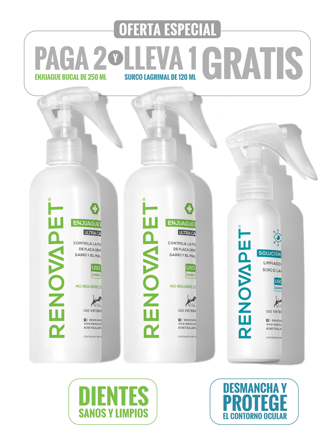 KIT PAGA 2 RENOVAPET BUCAL Y LLEVA 1 RENOVAPET SURCO LAGRIMAL