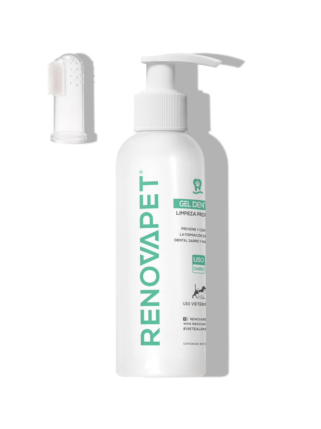 Dientes limpios y encías protegidas para perros y gatos | Renovapet Gel Dental con cepillo de silicona Ultra Care 250 gr. Reg. ICA 11530-CV
