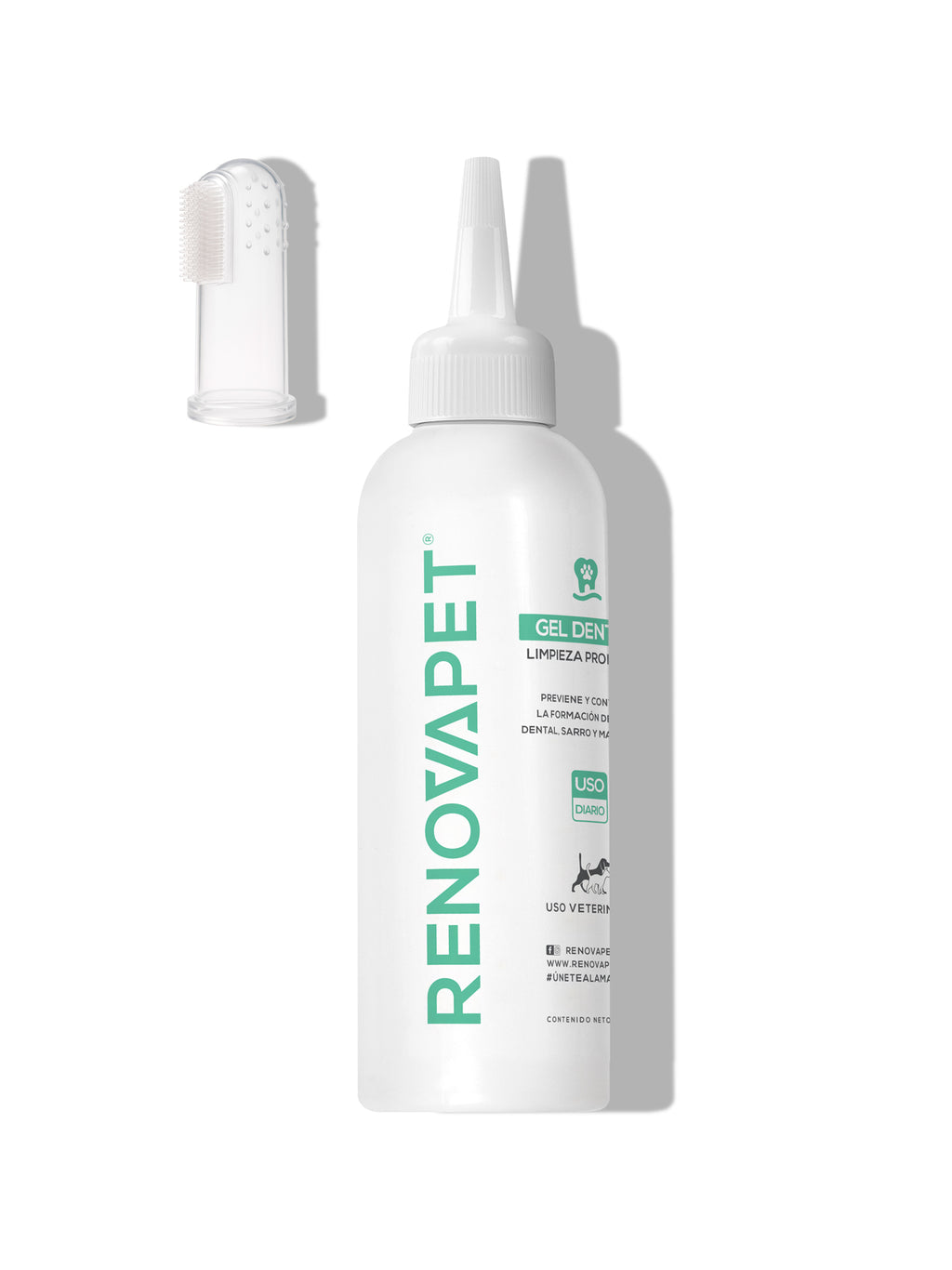 RENOVAPET – GEL DENTAL PARA MASCOTAS - INCLUYE CEPILLO SILICONA - 250 g SKU: RPGD01250 - 120 g SKU: RPGD01120