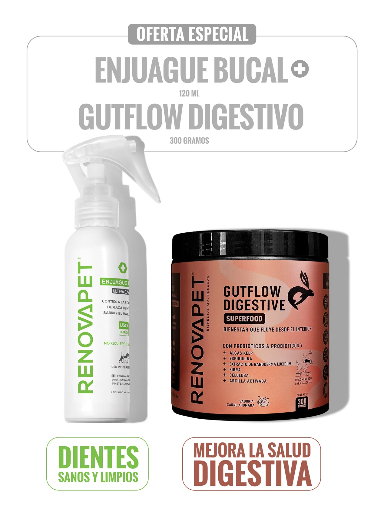 KIT ENJUAGUE BUCAL 120 mL + GUTFLOW DIGESTIVO 300 g - SKU: RPKT003