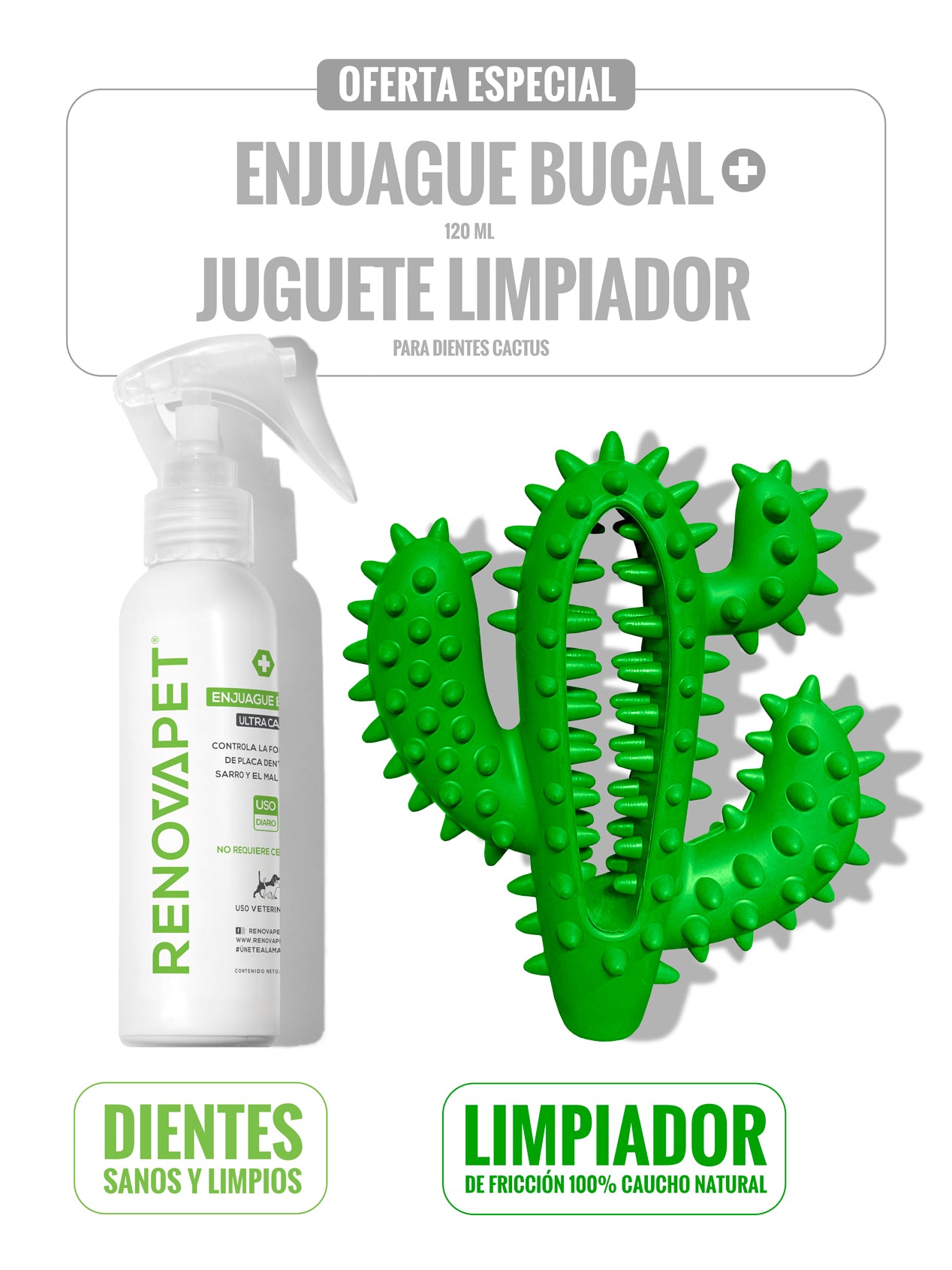 KIT Enjuague Bucal 120 ml + Juguete limpiador para dientes Cactus