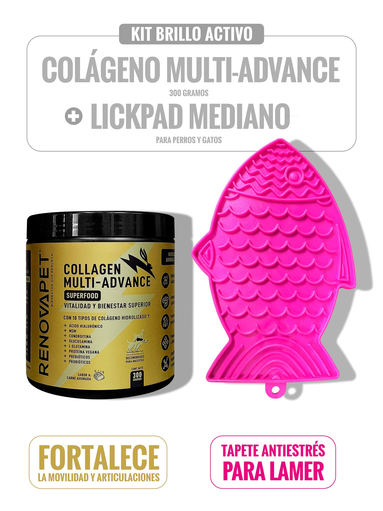 KIT BRILLO ACTIVO COLÁGENO 300 GR + LICK PAD MEDIANO - SKU: RPKT017