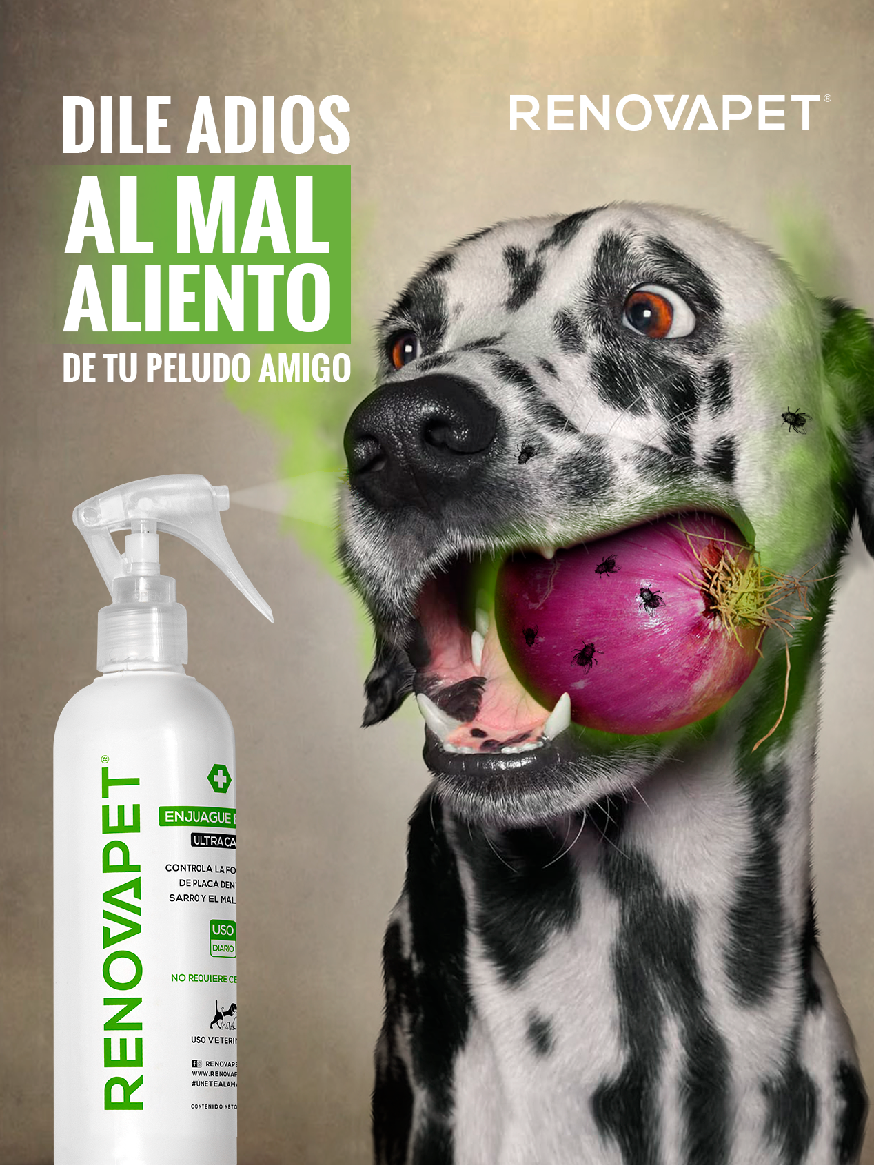 Dientes limpios y sin mal aliento para mascotas | Renovapet Enjuague Bucal Ultra Care 250 mL. Reg. ICA 11426-CV