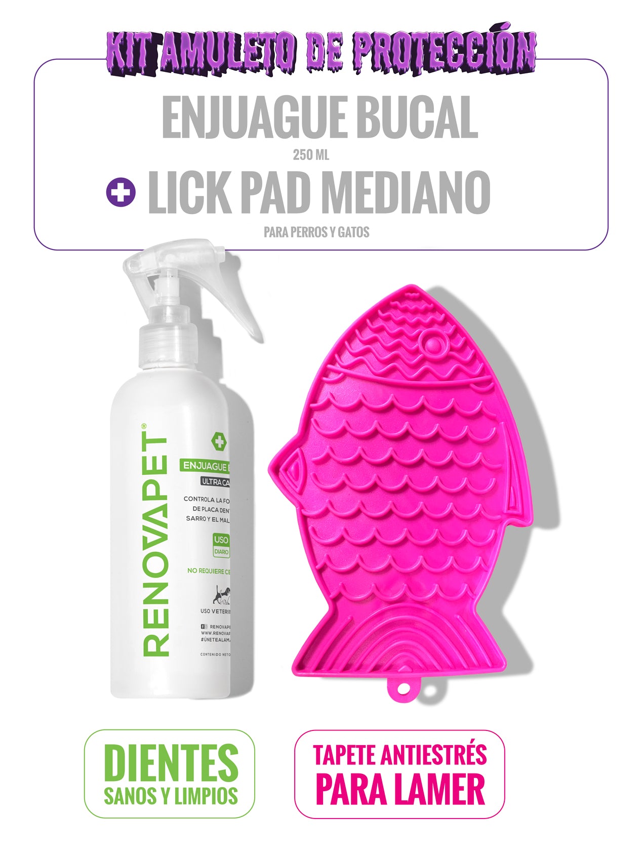 KIT: Enjuague Bucal 250 mL + Lick Pad Mediano