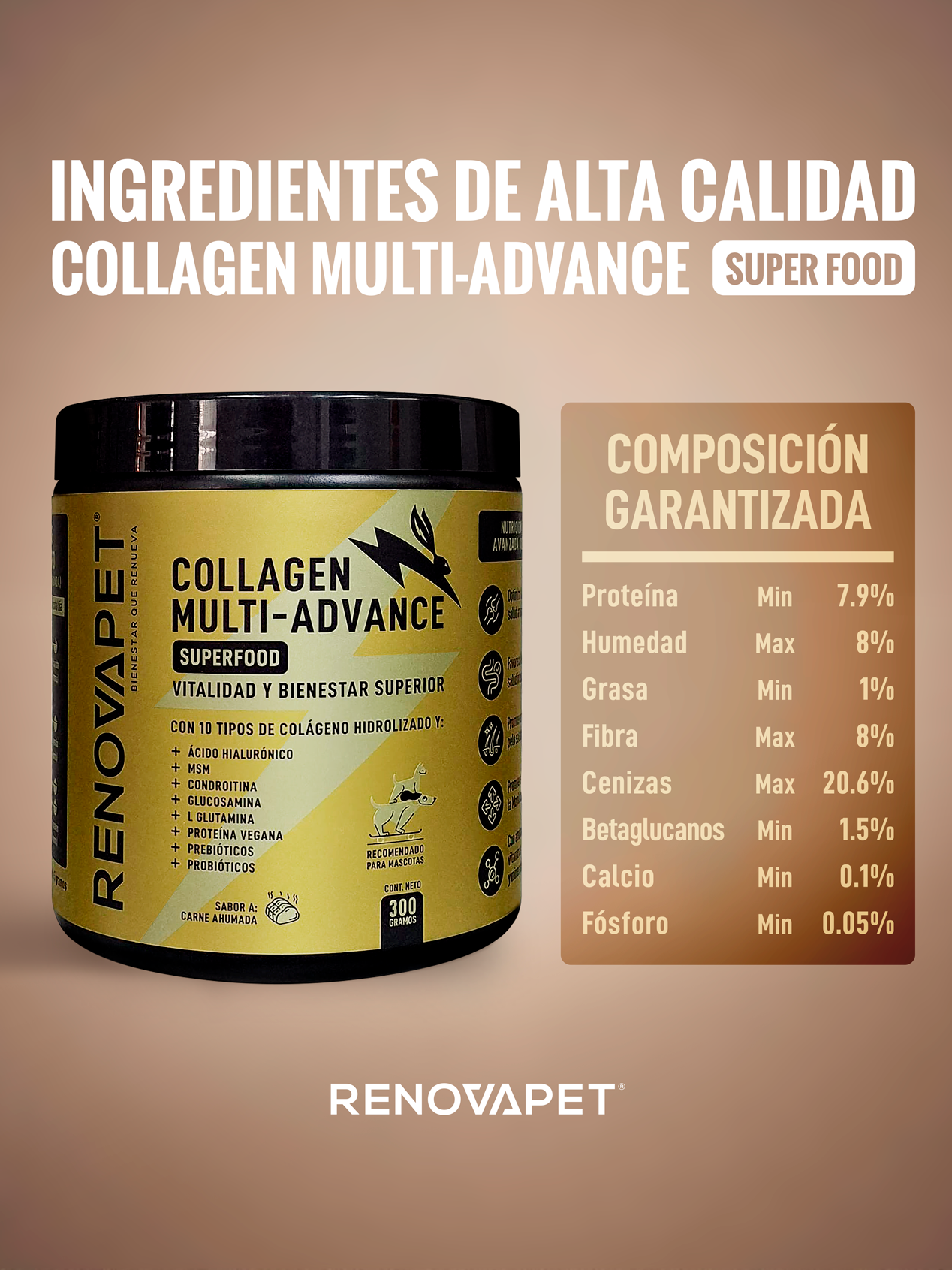 KIT x3 unid de Colágeno Multi-Advance 300 grs - Suplemento para fortalecer la movilidad y articulaciones de tu mascota