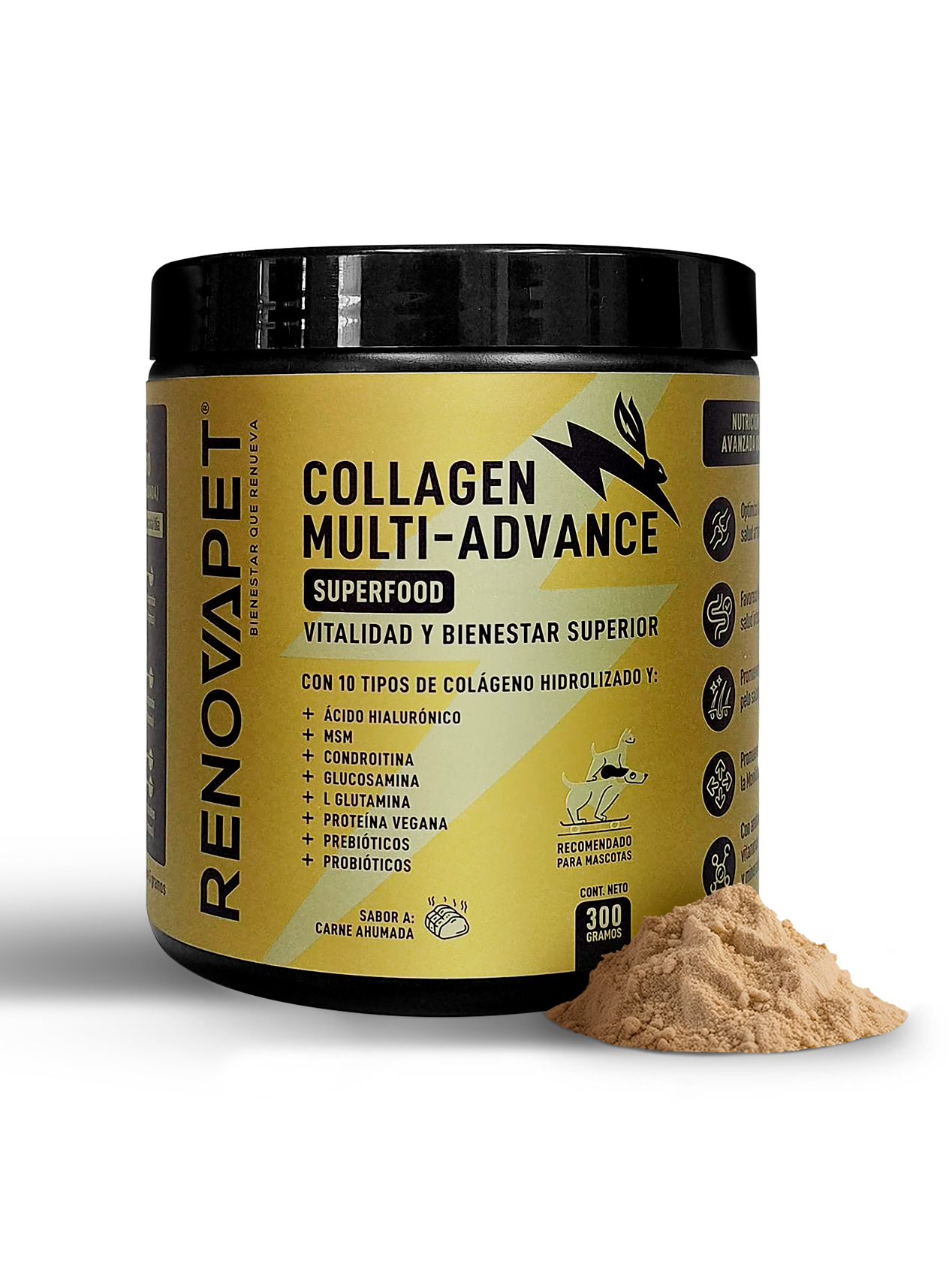 Suplemento para fortalecer la movilidad y articulaciones de tu mascota | Colágeno Multi-Advance con sabor a carne ahumada. Reg. ICA: 23290SL