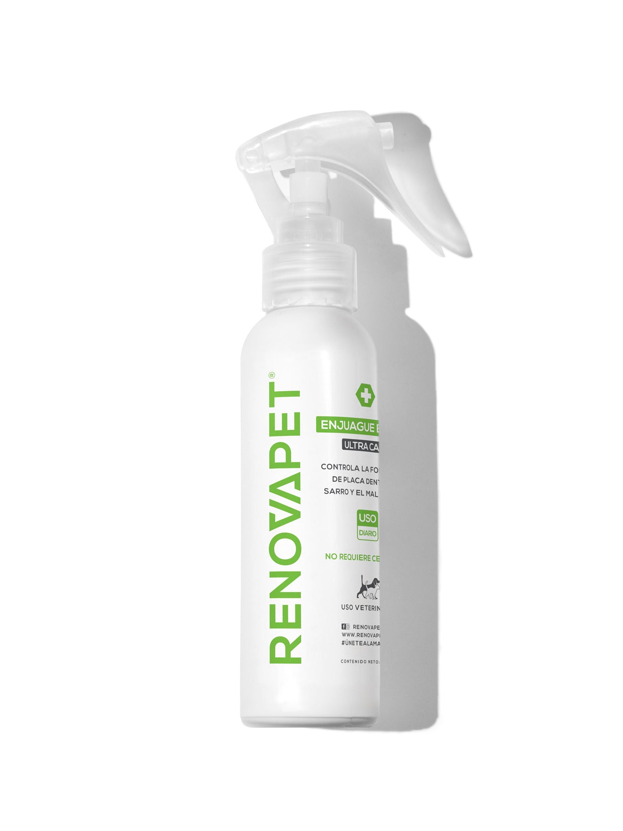 Dientes limpios y sin mal aliento para mascotas | Renovapet Enjuague Bucal Ultra Care 250 mL. Reg. ICA 11426-CV