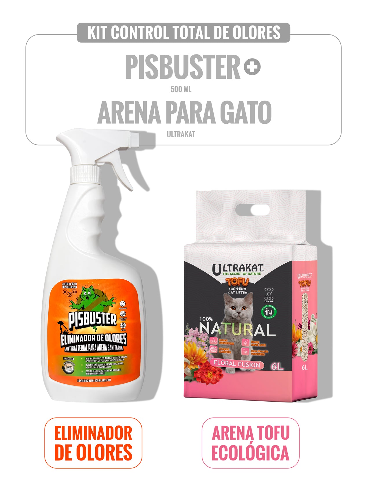 KIT CONTROL TOTAL DE OLORES - PISBUSTER 500 mL Y ARENA PARA GATO - RPAPS01