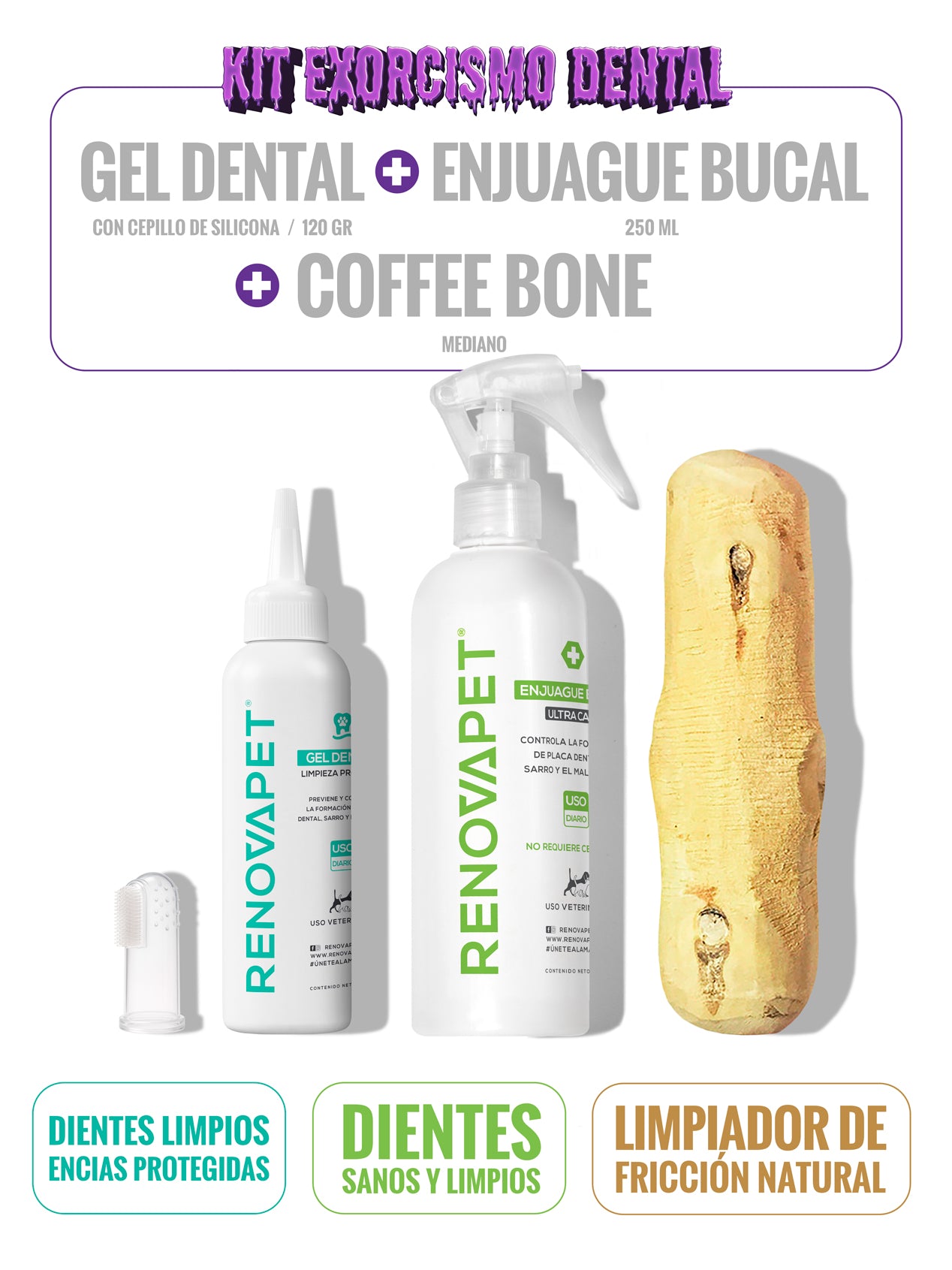 KIT: Gel Dental 120 gr + Enjuague Bucal 250 mL + Coffee Bone Mediano