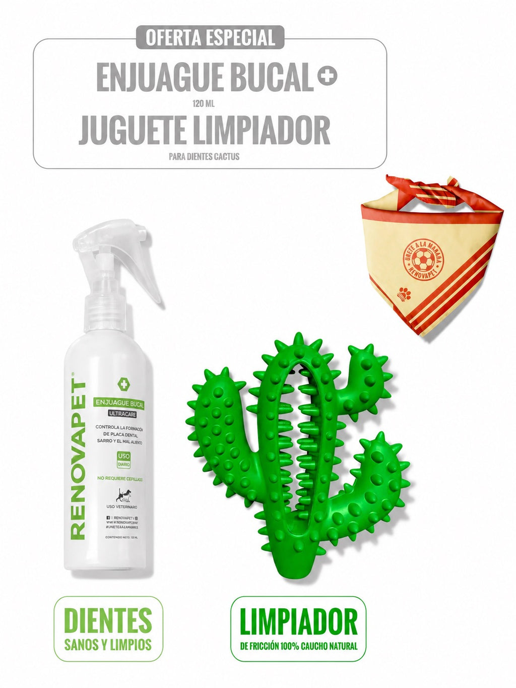 KIT ENJUAGUE BUCAL 120 ML + JUGUETE LIMPIADOR PARA DIENTES CACTUS - SKU: RPKT006