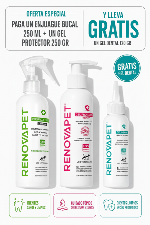 ENJUAGUE 250 ML + GEL PROTECTOR 250 GR + GEL DENTA 120 GR - SKU: RPKT030