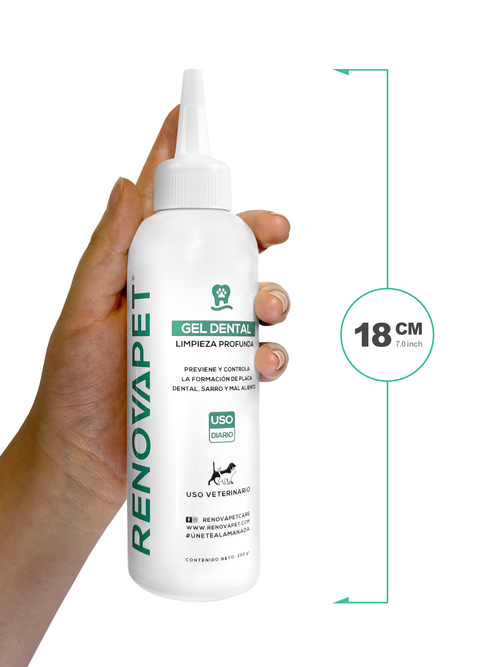 Dientes limpios y encías protegidas para perros y gatos | Renovapet Gel Dental con cepillo de silicona Ultra Care 250 gr. Reg. ICA 11530-CV