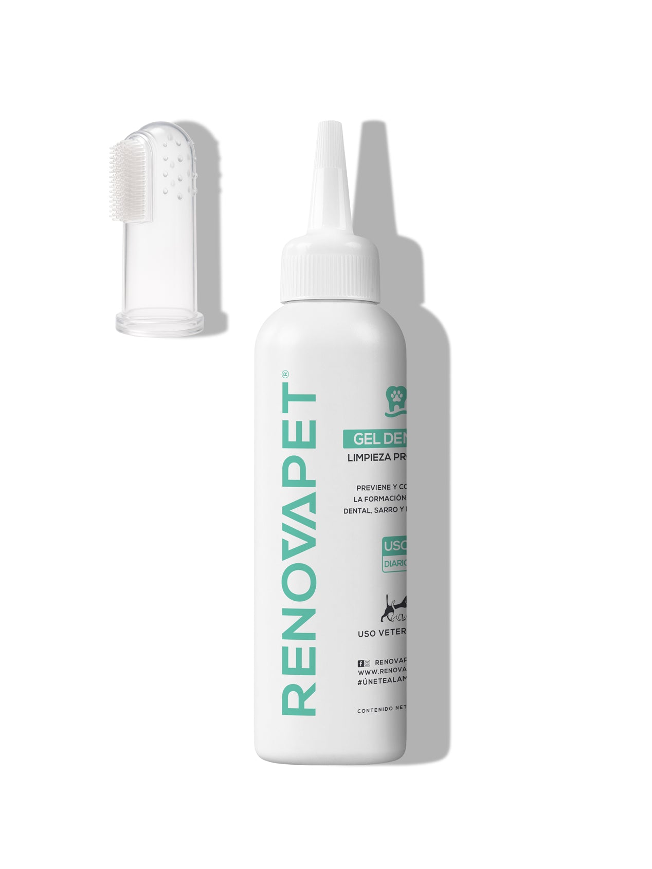 RENOVAPET – GEL DENTAL PARA MASCOTAS - INCLUYE CEPILLO SILICONA - 250 g SKU: RPGD01250 - 120 g SKU: RPGD01120