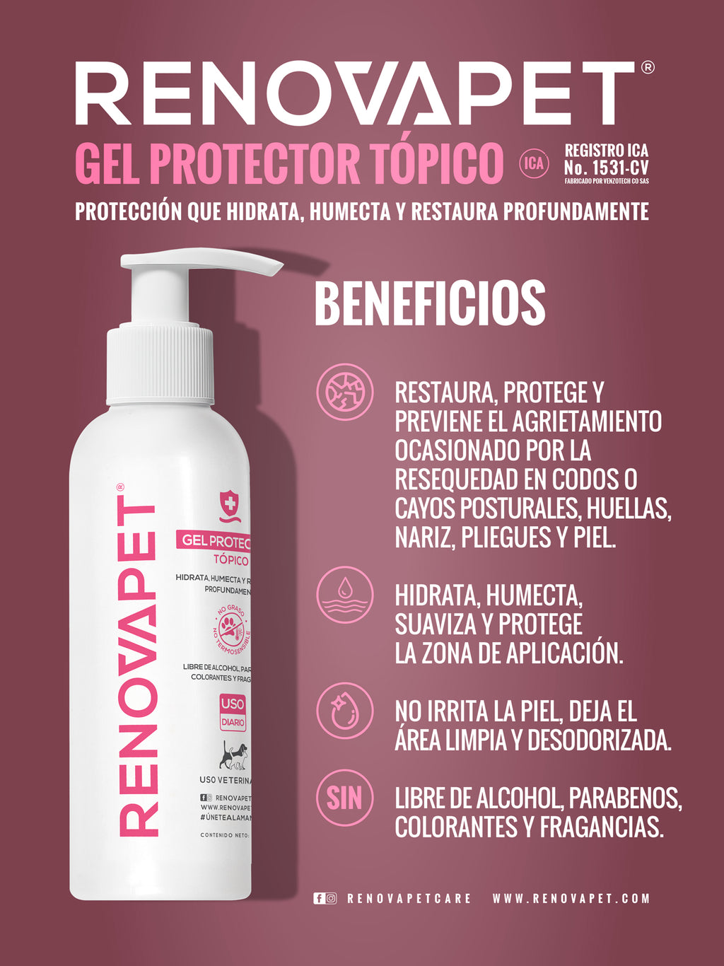 Cuidado tópico que restaura y suaviza | Renovapet Gel Protector Tópico Ultra Care 250 gr. Reg. ICA 11530-CV