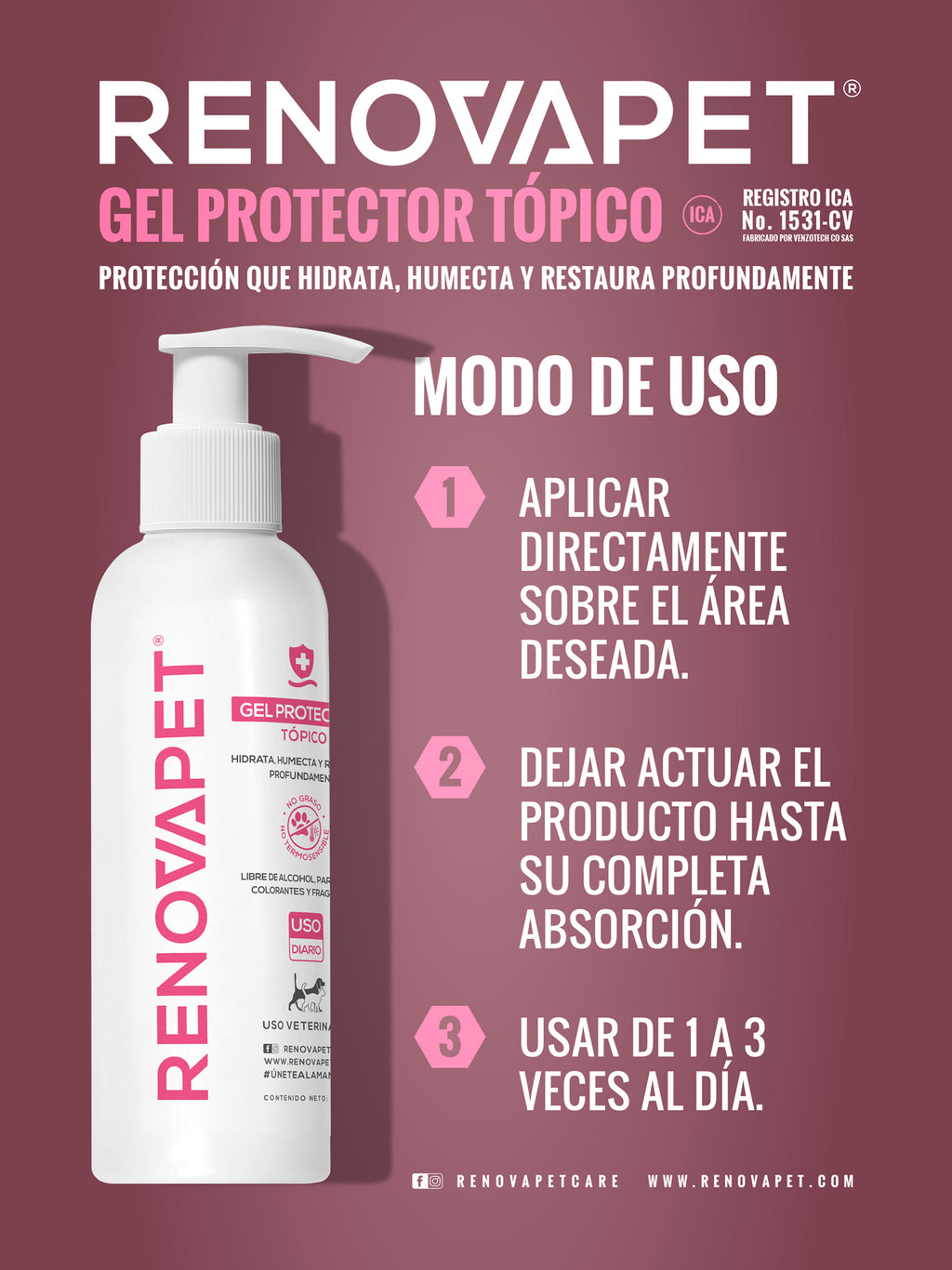 Cuidado tópico que restaura y suaviza | Renovapet Gel Protector Tópico Ultra Care 250 gr. Reg. ICA 11530-CV